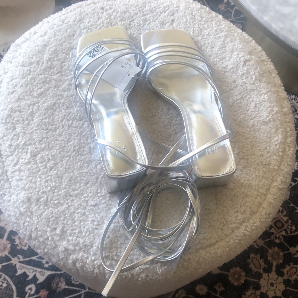 H&M silver lace up sandals heels size 6 - Picture 4 of 5